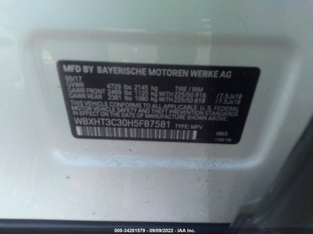 2017 BMW X1, VIN: WBXHT3C30H5F87581