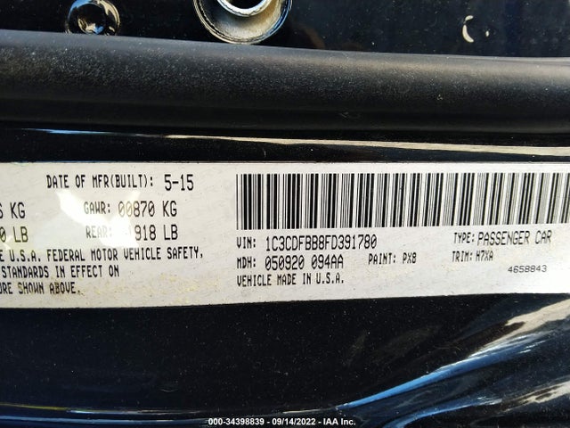 Dodge DART SXT 2015 1C3CDFBB8FD391780 Image 9