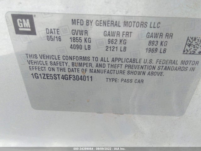 Chevrolet MALIBU LT 2016 1G1ZE5ST4GF304011 Image 9