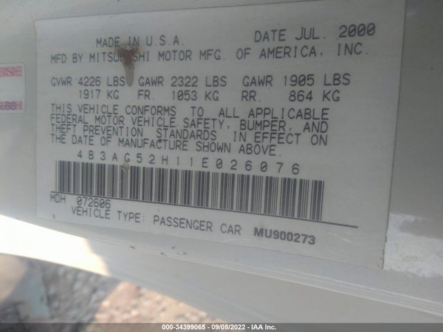 2001 DODGE STRATUS R/T VIN: 4B3AG52H11E026076