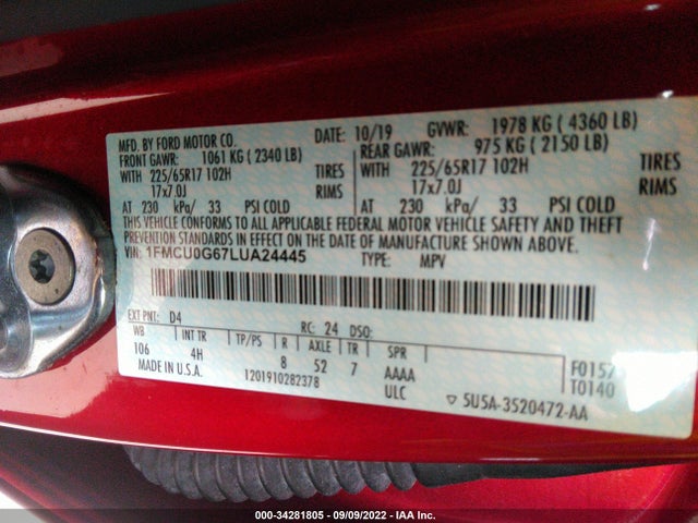 2020 Ford Escape, VIN: 1FMCU0G67LUA24445