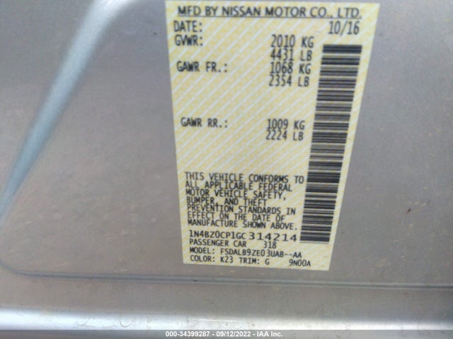2016 Nissan Leaf, VIN: 1N4BZ0CP1GC314214