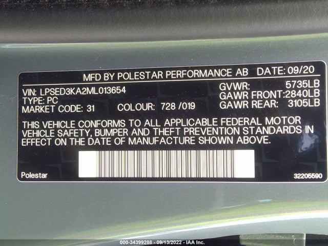 2021 Polestar 2, VIN: LPSED3KA2ML013654