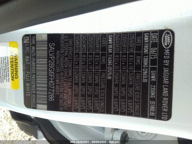 Land Rover RANGE ROVER EVOQUE 2015 SALVP2BG6FH077286 Image 10