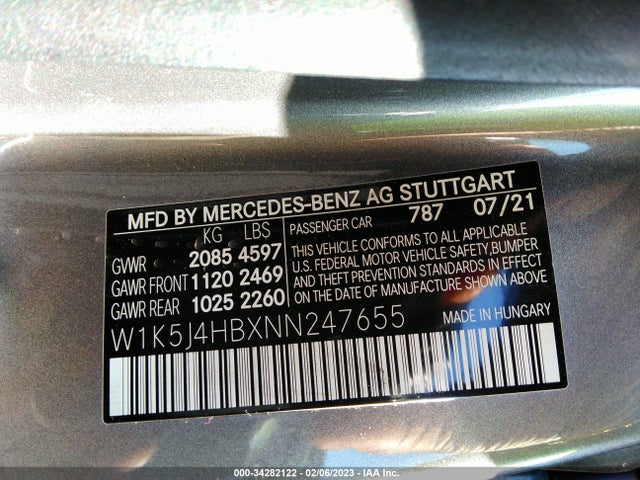 2022 Mercedes-Benz CLA-Class, VIN: W1K5J4HBXNN247655