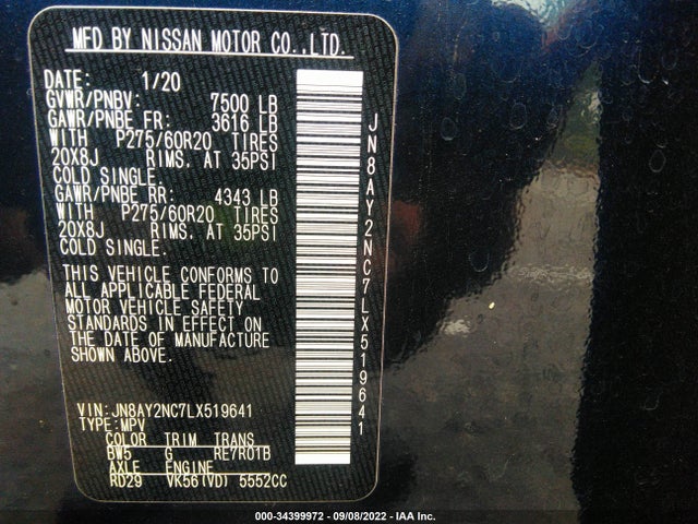 2020 Nissan Armada, VIN: JN8AY2NC7LX519641