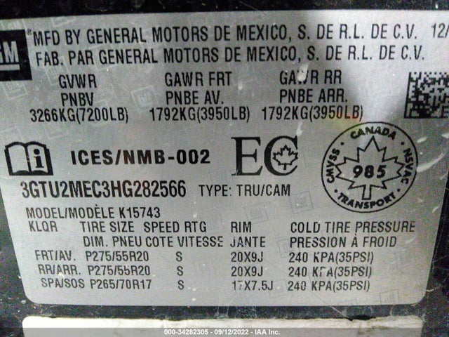 2017 GMC Sierra 1500, VIN: 3GTU2MEC3HG282566