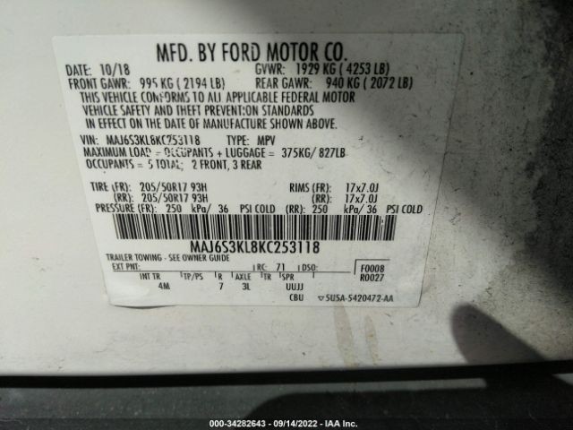 MAJ6S3KL8KC253118 Ford Ecosport Titanium