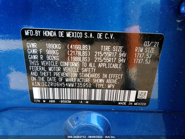 Honda HR-V EX 2021 3CZRU6H54MM735950 Image 9