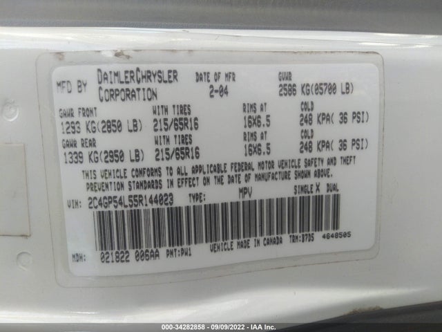 2005 CHRYSLER TOWN & COUNTRY TOURING VIN: 2C4GP54L55R144023
