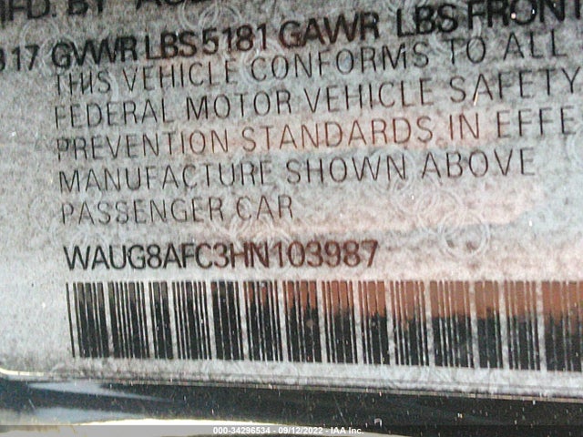 2017 Audi A6, VIN: WAUG8AFC3HN103987