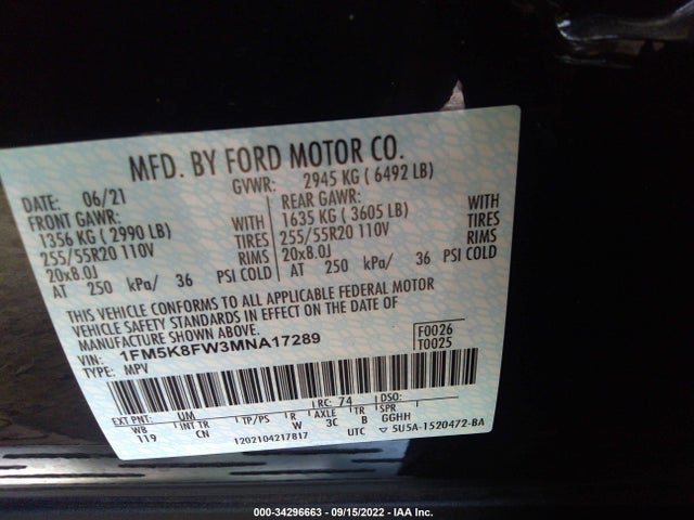 2021 Ford Explorer, VIN: 1FM5K8FW3MNA17289