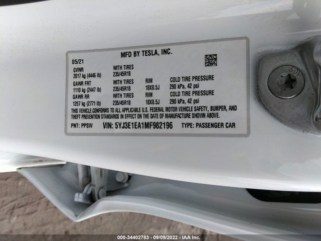 Tesla MODEL 3 2021 5YJ3E1EA1MF982196 Image 10