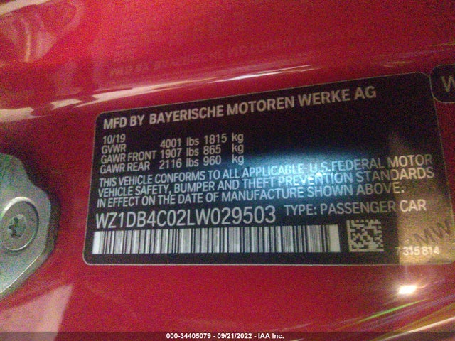 2020 Toyota Supra, VIN: WZ1DB4C02LW029503