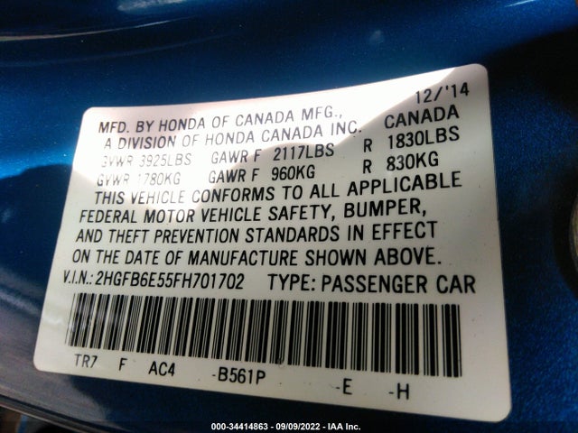 Honda Civic Sedan Si 2015 2HGFB6E55FH701702 Image 9