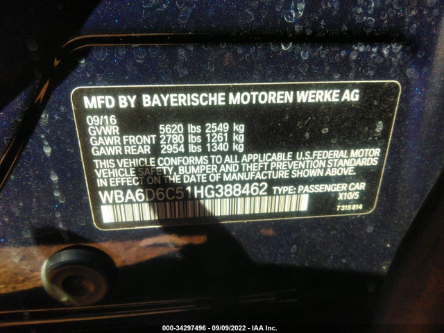 2017 BMW 6 Series, VIN: WBA6D6C51HG388462