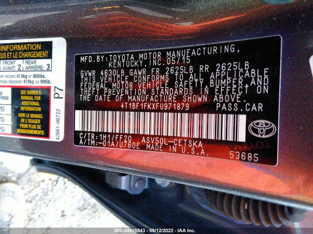 Toyota CAMRY SE 2015 4T1BF1FKXFU971879 Image 9