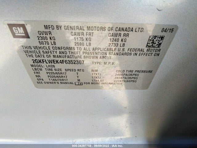 2GKFLWEK4F6352307 GMC Terrain Sle