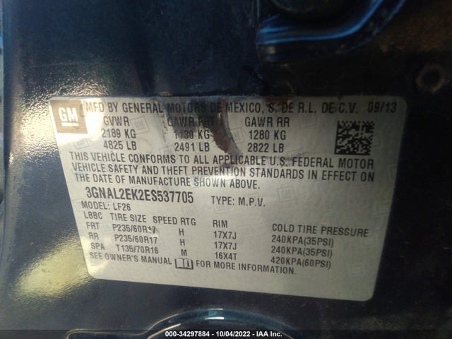 2014 Chevrolet Captiva Sport, VIN: 3GNAL2EK2ES537705