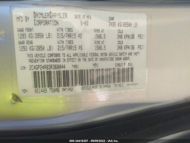 2C4GP24R83R360044 Chrysler Town & Country