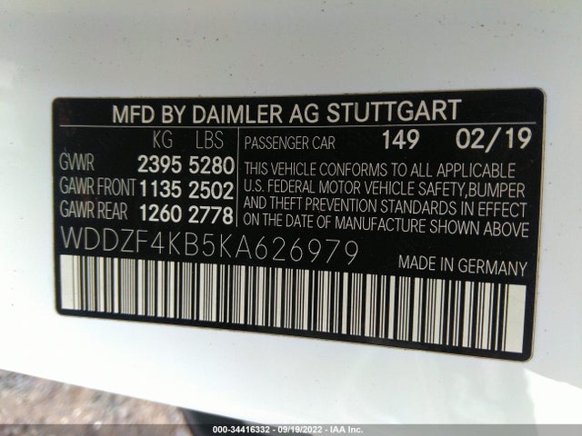 2019 Mercedes-Benz E-Class, VIN: WDDZF4KB5KA626979