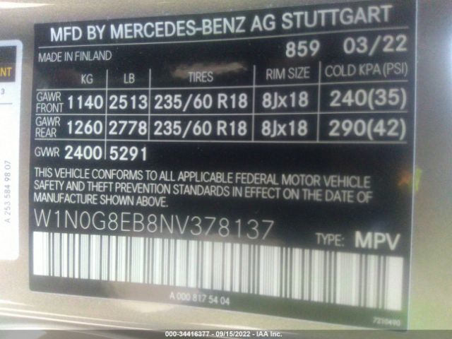 W1N0G8EB8NV378137 Mercedes-Benz Glc Glc 300