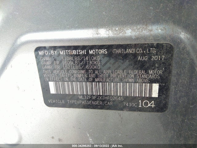 2018 MITSUBISHI MIRAGE G4 ES VIN: ML32F3FJXJHF02645