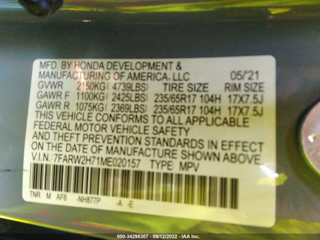 2021 Honda CR-V, VIN: 7FARW2H71ME020157