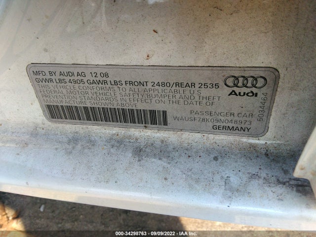 2009 AUDI A4 2.0T PREM PLUS VIN: WAUSF78K09N048973