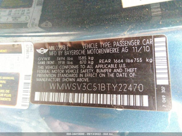WMWSV3C51BTY22470 Mini COOPER HARDTOP