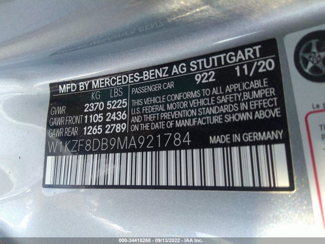 2021 Mercedes-Benz E-Class, VIN: W1KZF8DB9MA921784