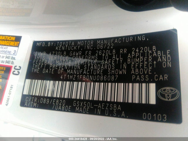 2022 Toyota Avalon, VIN: 4T1HZ1FB0NU086087