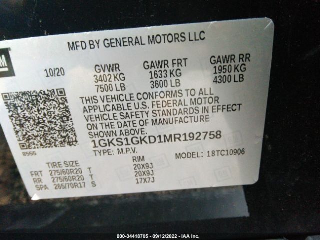 1GKS1GKD1MR192758 GMC Yukon Xl Slt