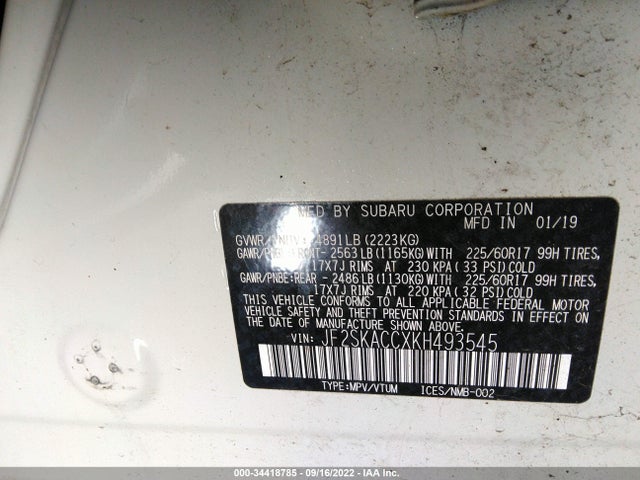 2019 Subaru Forester, VIN: JF2SKACCXKH493545