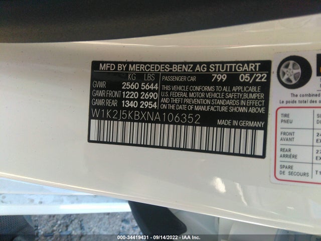 2022 Mercedes-Benz CLS-Class, VIN: W1K2J5KBXNA106352