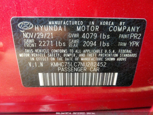 2022 Hyundai Ioniq, VIN: KMHC75LC7NU282452