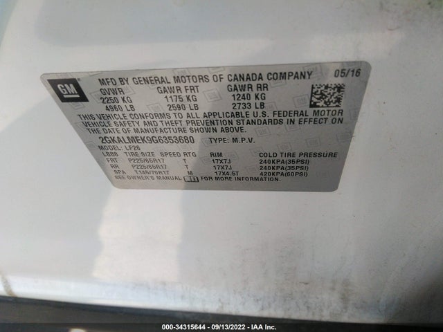2016 GMC TERRAIN SLE VIN: 2GKALMEK9G6353680