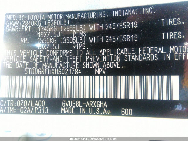 2017 Toyota Highlander, VIN: 5TDDGRFHXHS021784