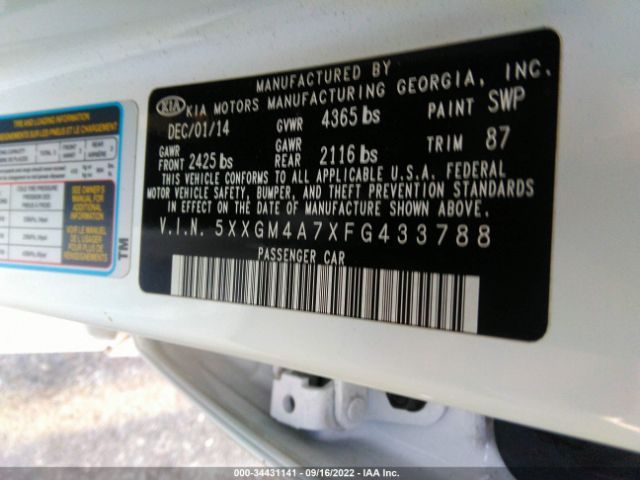 5XXGM4A7XFG433788 KIA Optima Lx
