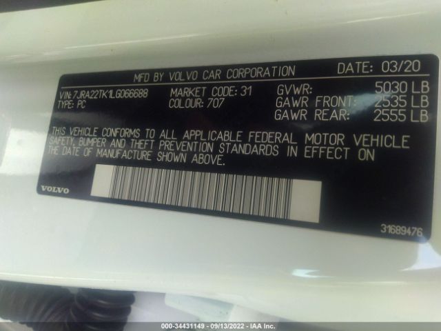 7JRA22TK1LG066688 Volvo S60 Momentum