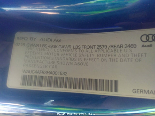 2017 Audi S5, VIN: WAUC4AFR3HA001532