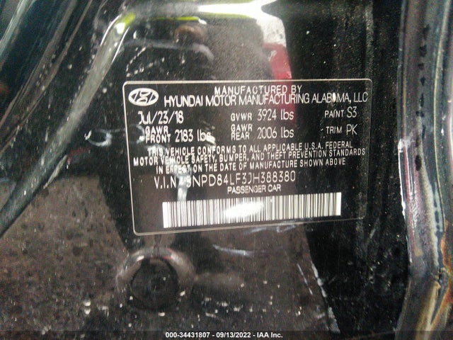 2018 HYUNDAI ELANTRA VALUE EDITION VIN: 5NPD84LF3JH388380