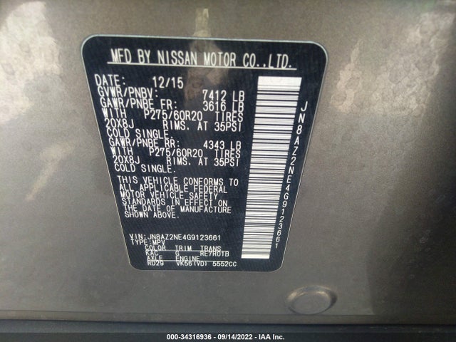 2016 Infiniti QX80, VIN: JN8AZ2NE4G9123661