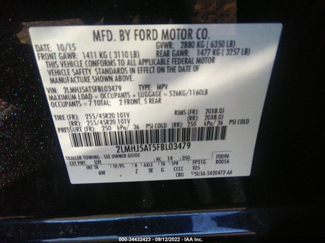 2015 Lincoln MKT, VIN: 2LMHJ5AT5FBL03479
