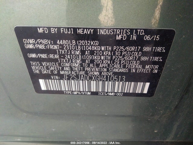 2016 Subaru Forester, VIN: JF2SJADCXGH410513