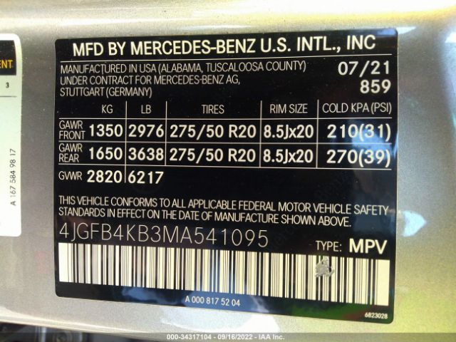4JGFB4KB3MA541095 Mercedes-Benz Gle Gle 350