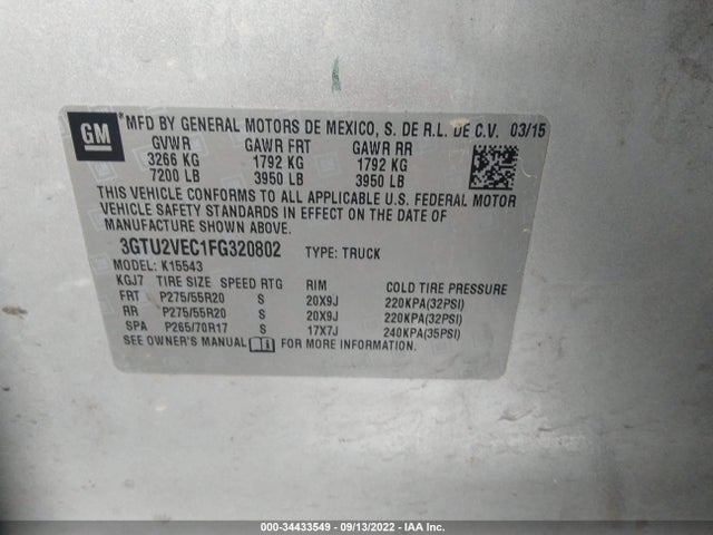 2015 GMC Sierra 1500, VIN: 3GTU2VEC1FG320802