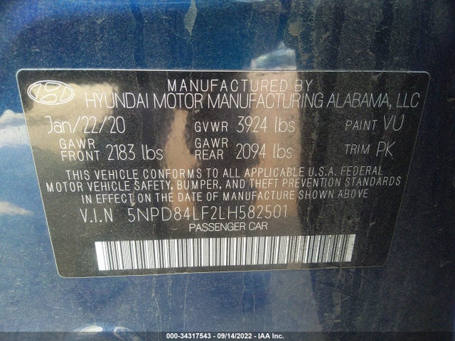 Hyundai ELANTRA SEL 2020 5NPD84LF2LH582501 Image 9