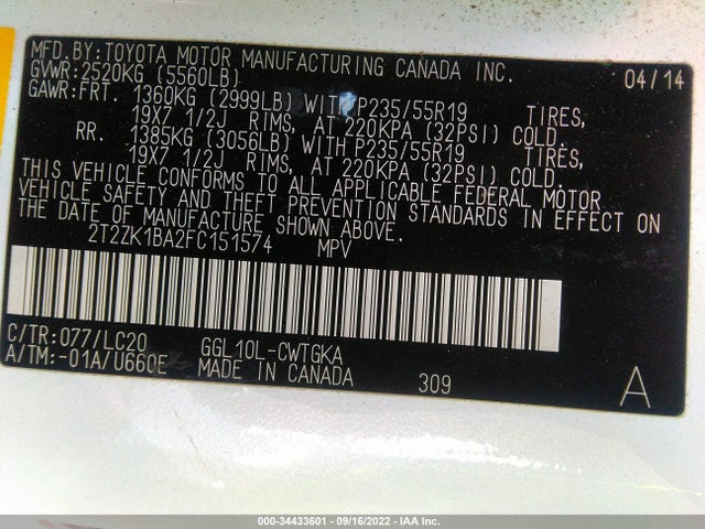 Lexus RX 350 2015 2T2ZK1BA2FC151574 Image 9