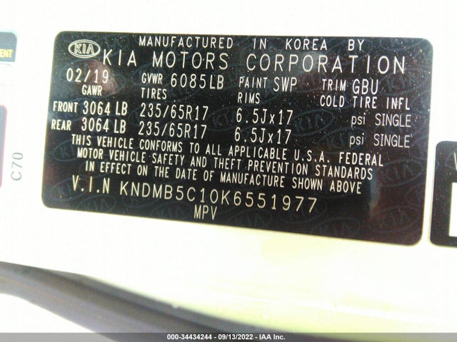 2019 KIA SEDONA LX VIN: KNDMB5C10K6551977
